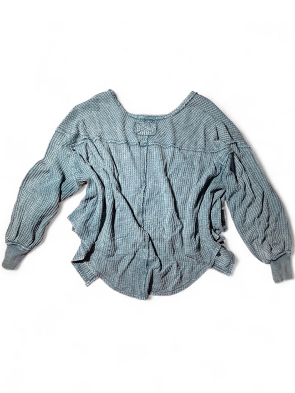 Free People We The Free Coraline Thermal Waffle Knit Blue Top XS Boho - Picture 6 of 7
